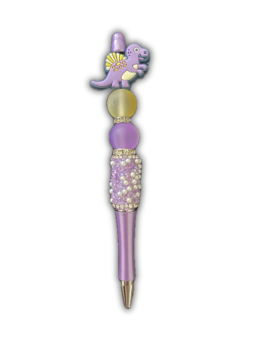 Lavender Dinosaur Beaded Ballpoint Pen - Cute Purple Novelty